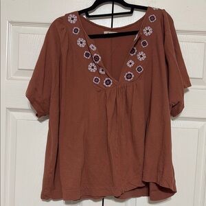 Madewell Embroidered Brown/Burnt Orange Blouse
